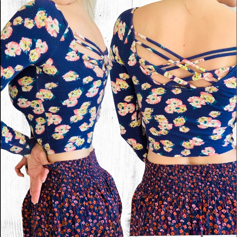Plunging Neck or Back Top FLORAL GRANNY CHIC COTTAGE CORE